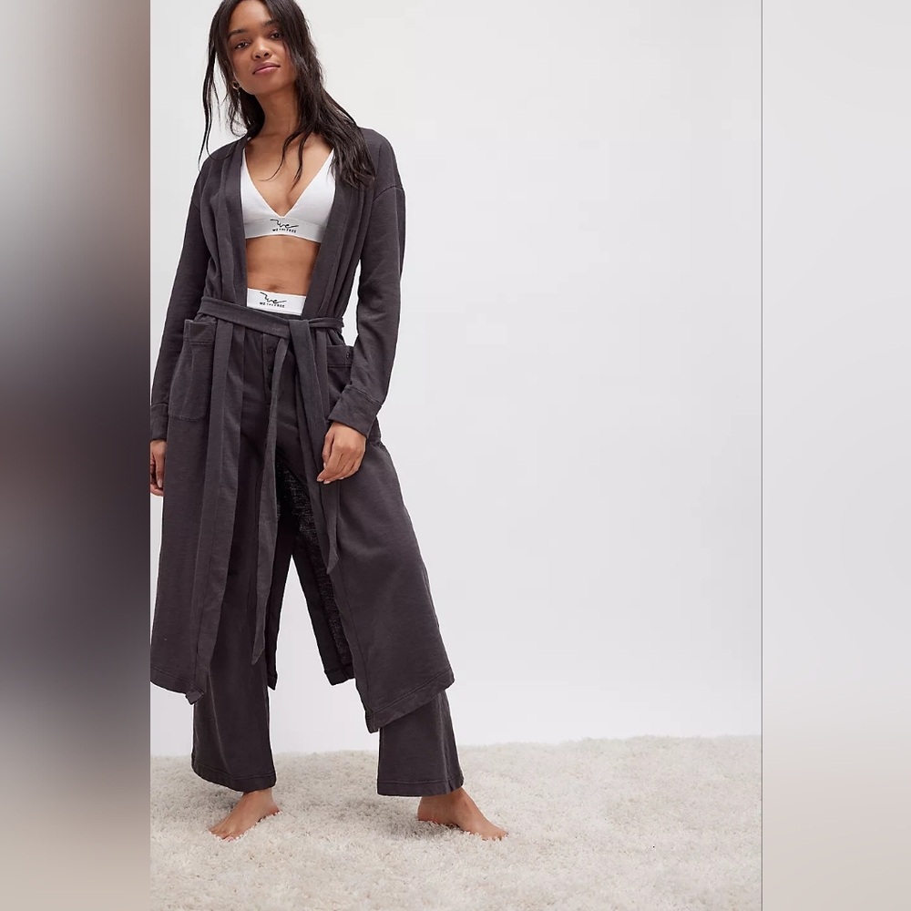 Free People Babe I'm Yours Maxi Cardi gray thermal cardigan robe XS